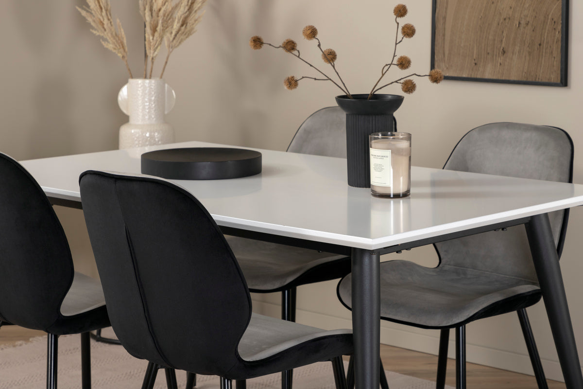 Emma & Jimmy Spisebænk 2-pak Grå + Rektangulært Spisebord 150 x 90 Hvid