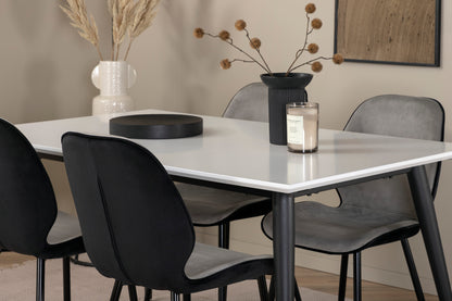 Emma & Jimmy Spisebænk 2-pak Grå + Rektangulært Spisebord 150 x 90 Hvid
