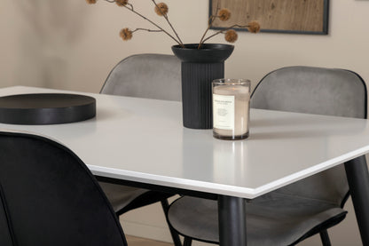 Emma & Jimmy Spisebænk 2-pak Grå + Rektangulært Spisebord 150 x 90 Hvid