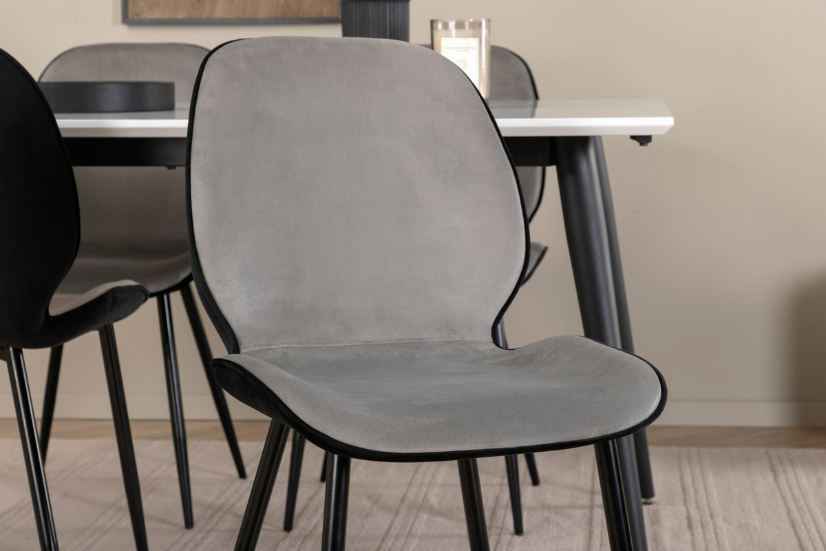 Emma & Jimmy Spisebænk 2-pak Grå + Rektangulært Spisebord 150 x 90 Hvid