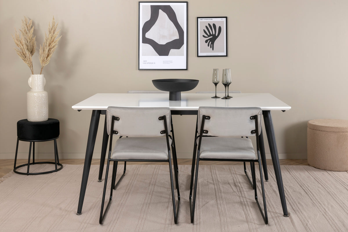Jimmy & Kenth Rektangulært Spisebord 150 x 90 Hvid + Spisebænk 2-pak Grå