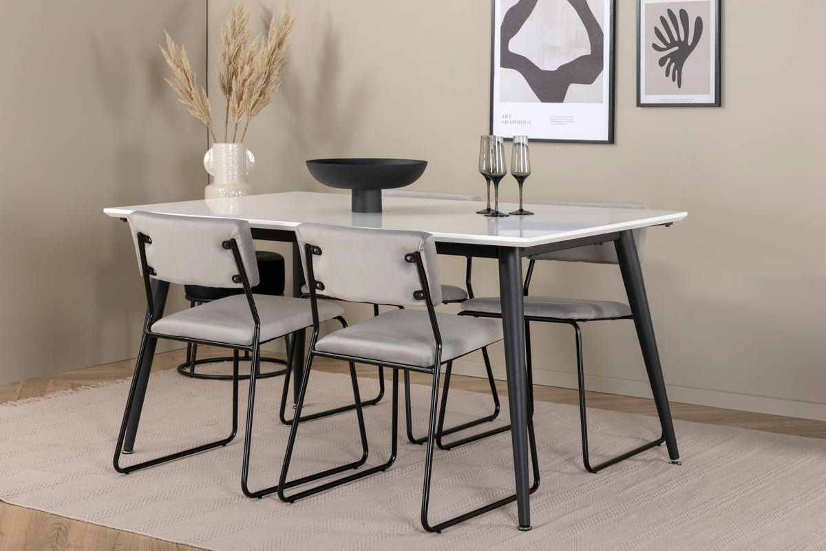 Jimmy & Kenth Rektangulært Spisebord 150 x 90 Hvid + Spisebænk 2-pak Grå