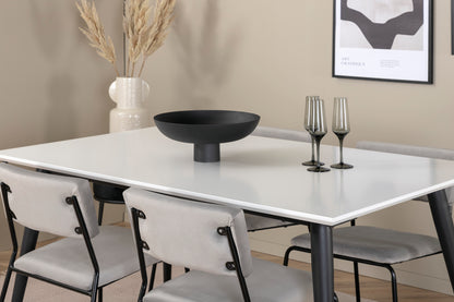 Jimmy & Kenth Rektangulært Spisebord 150 x 90 Hvid + Spisebænk 2-pak Grå