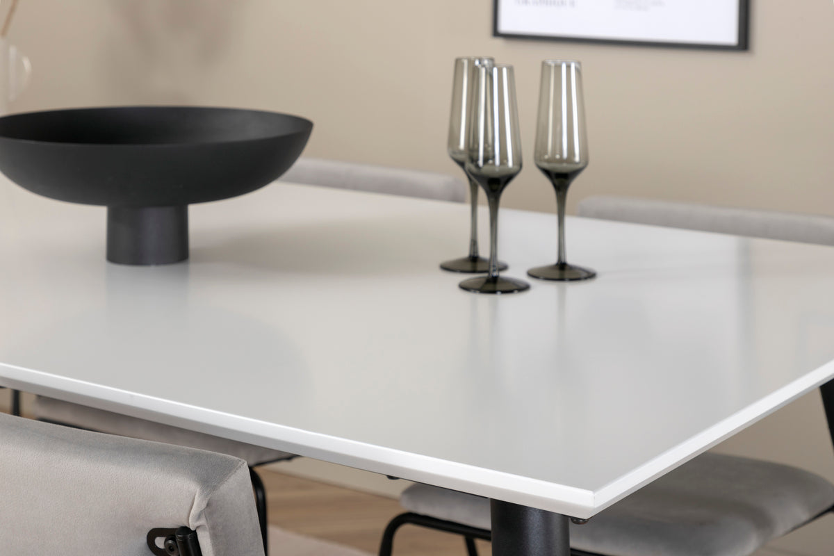 Jimmy & Kenth Rektangulært Spisebord 150 x 90 Hvid + Spisebænk 2-pak Grå