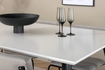 Jimmy & Kenth Rektangulært Spisebord 150 x 90 Hvid + Spisebænk 2-pak Grå