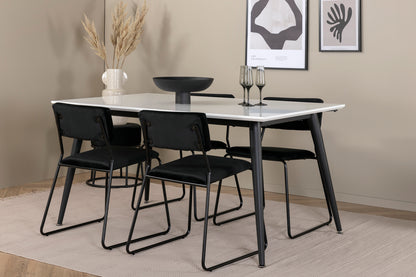 Jimmy & Kenth Rektangulært Spisebord 150 x 90 Hvid + Spisebænk 2-pak Sort