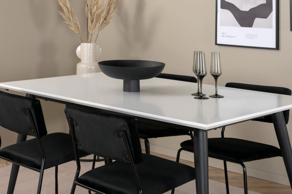 Jimmy & Kenth Rektangulært Spisebord 150 x 90 Hvid + Spisebænk 2-pak Sort