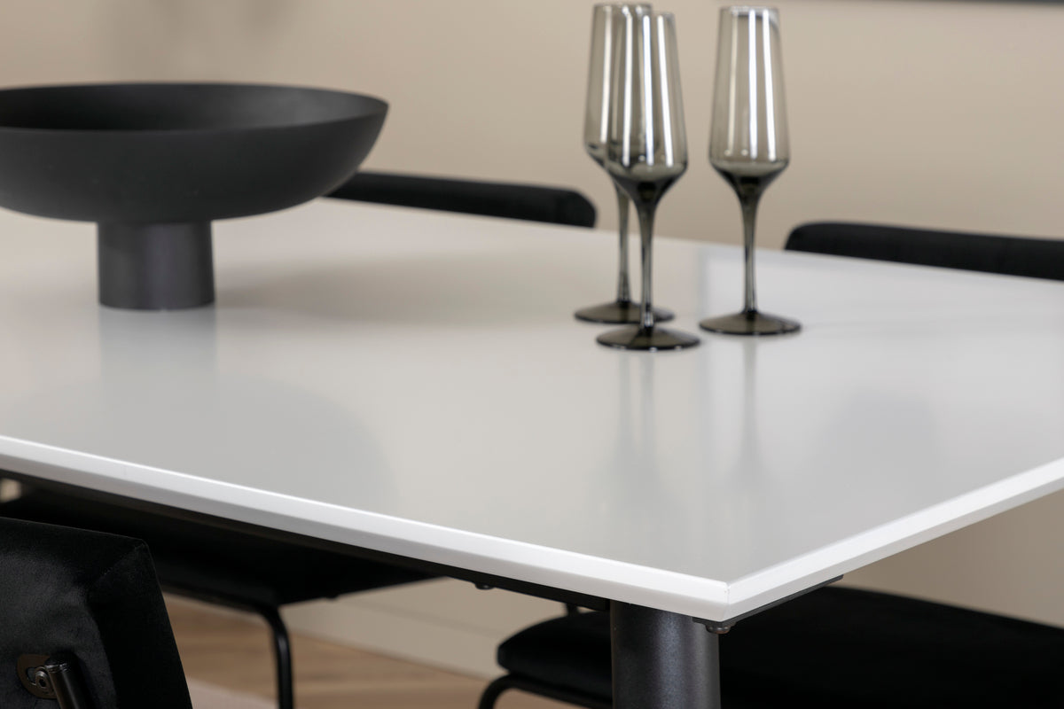 Jimmy & Kenth Rektangulært Spisebord 150 x 90 Hvid + Spisebænk 2-pak Sort