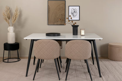 Jimmy & Velvet Rektangulært Spisebord 150 x 90 Hvid + Spisebænk 2-pak Beige