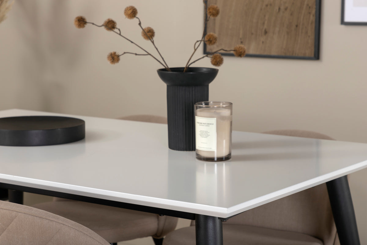 Jimmy & Velvet Rektangulært Spisebord 150 x 90 Hvid + Spisebænk 2-pak Beige