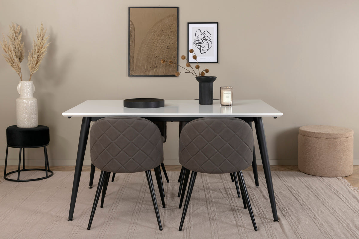Jimmy & Velvet Rektangulært Spisebord 150 x 90 Hvid + Spisebænk 2-pak Grå