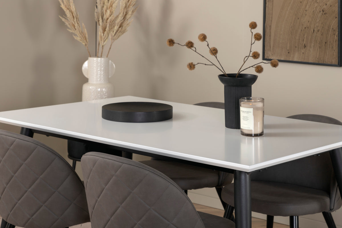 Jimmy & Velvet Rektangulært Spisebord 150 x 90 Hvid + Spisebænk 2-pak Grå