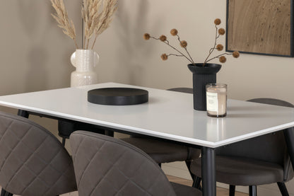 Jimmy & Velvet Rektangulært Spisebord 150 x 90 Hvid + Spisebænk 2-pak Grå
