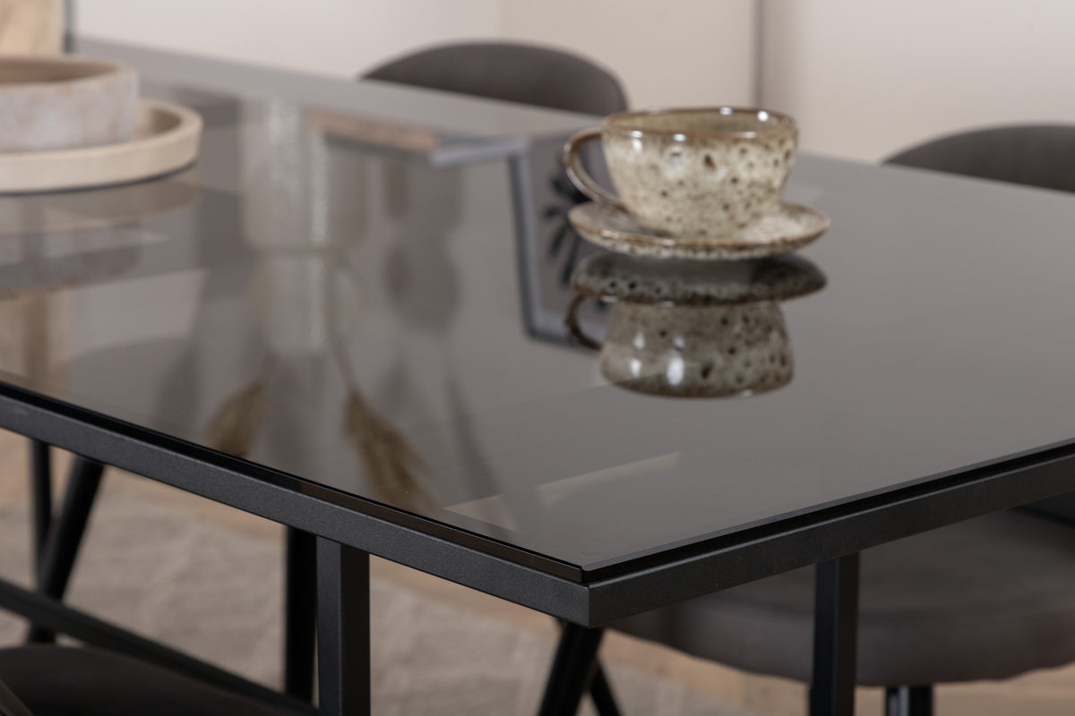 Leif & Velvet Spisebord 90x200 + Spisestole Grå