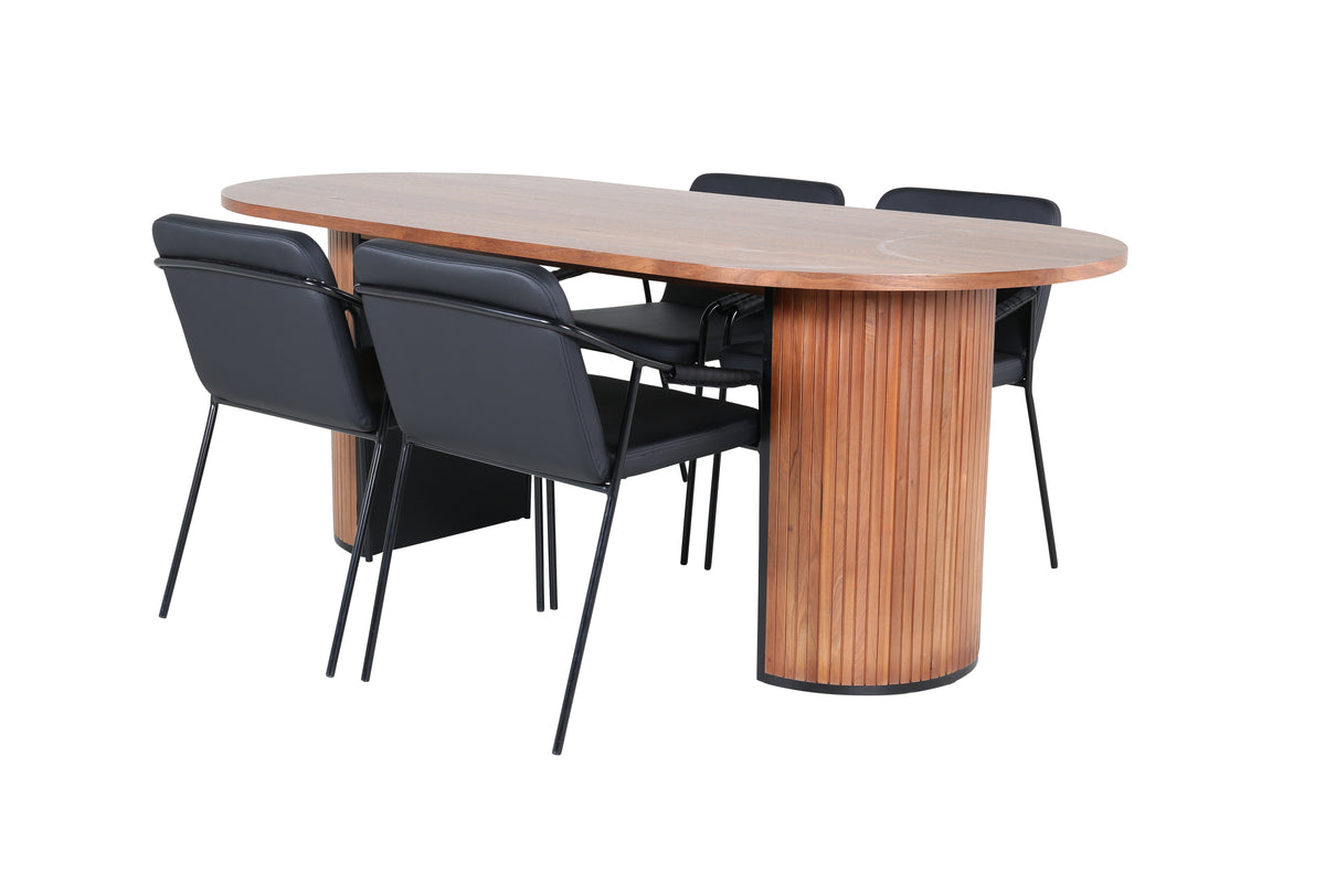 Tvist & Bianca Spisebænk 2-pak Sort + Oval Spisebord 200 x 90 Valnød