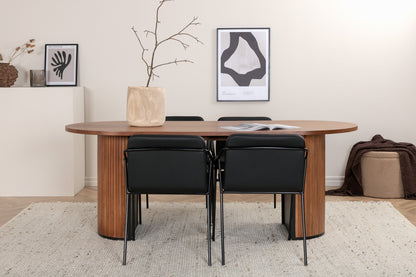 Tvist & Bianca Spisebænk 2-pak Sort + Oval Spisebord 200 x 90 Valnød