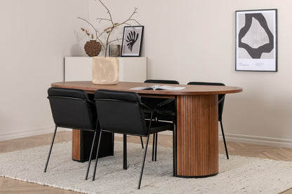 Tvist & Bianca Spisebænk 2-pak Sort + Oval Spisebord 200 x 90 Valnød