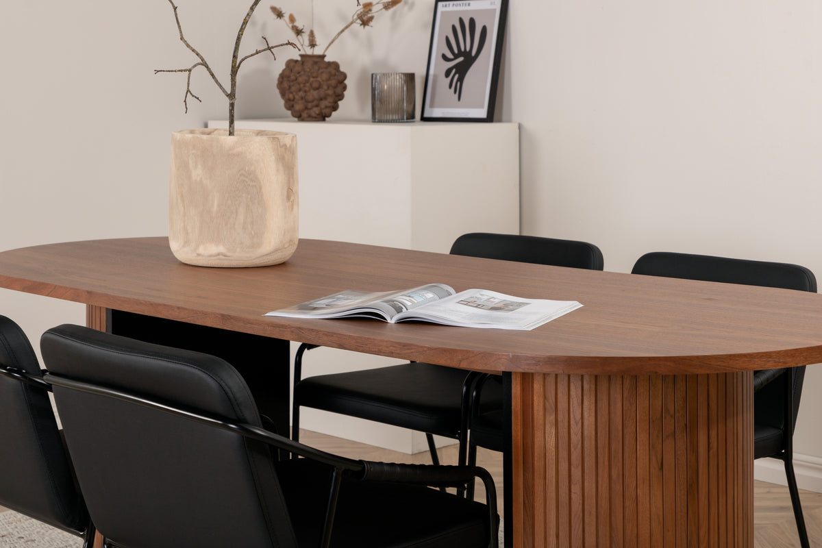 Tvist & Bianca Spisebænk 2-pak Sort + Oval Spisebord 200 x 90 Valnød