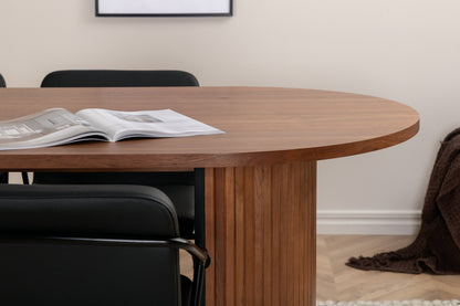 Tvist & Bianca Spisebænk 2-pak Sort + Oval Spisebord 200 x 90 Valnød