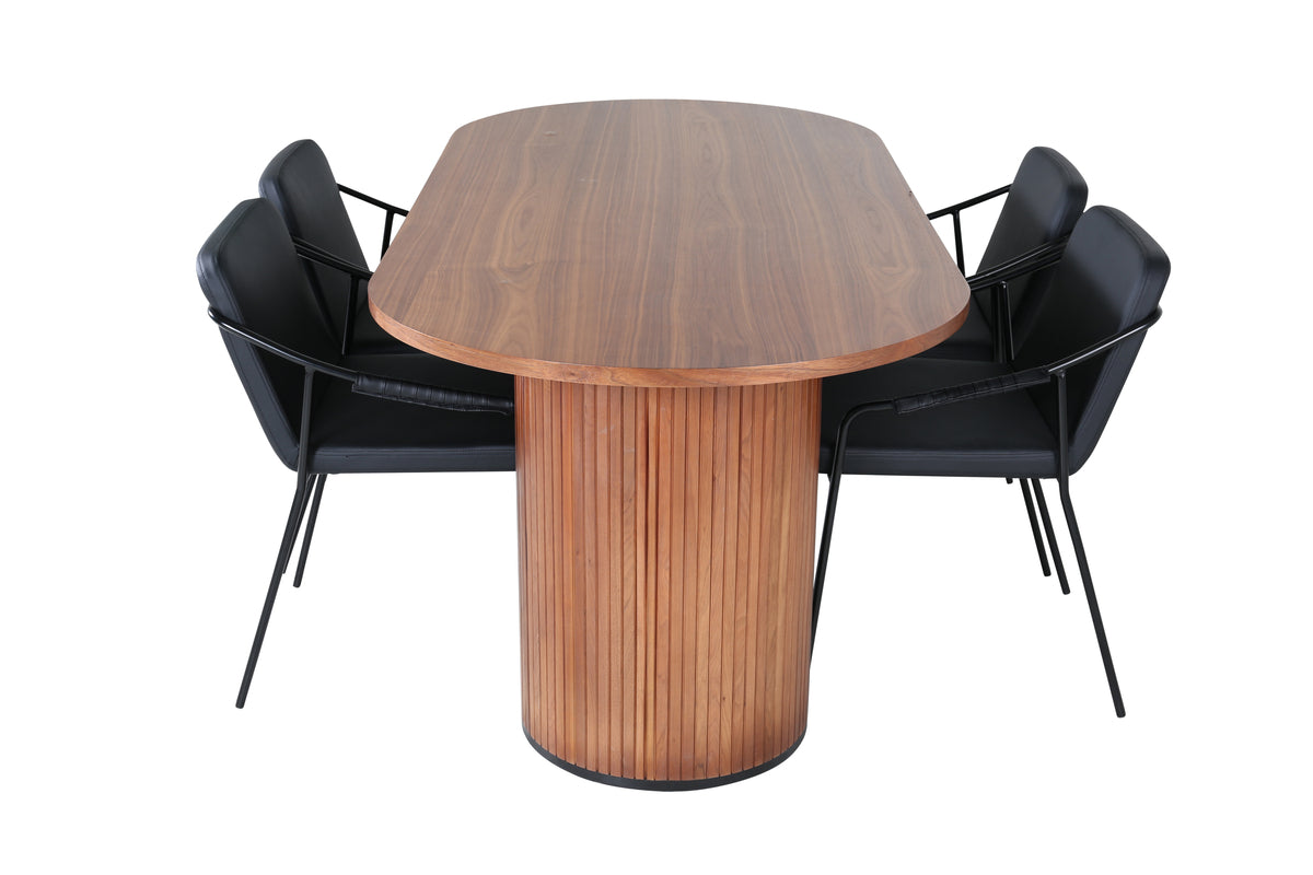 Tvist & Bianca Spisebænk 2-pak Sort + Oval Spisebord 200 x 90 Valnød