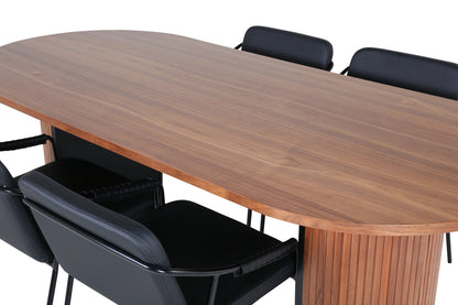 Tvist & Bianca Spisebænk 2-pak Sort + Oval Spisebord 200 x 90 Valnød