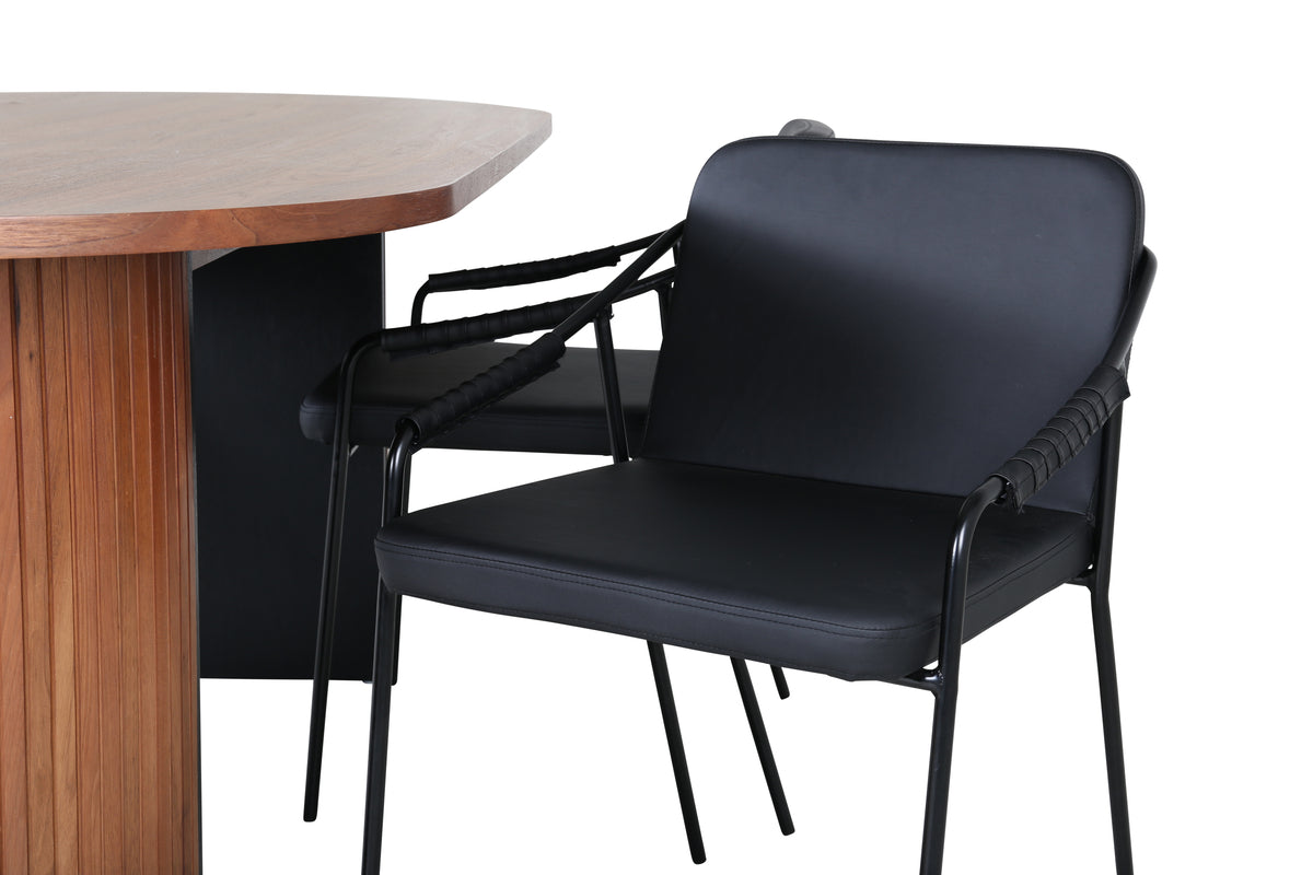 Tvist & Bianca Spisebænk 2-pak Sort + Oval Spisebord 200 x 90 Valnød