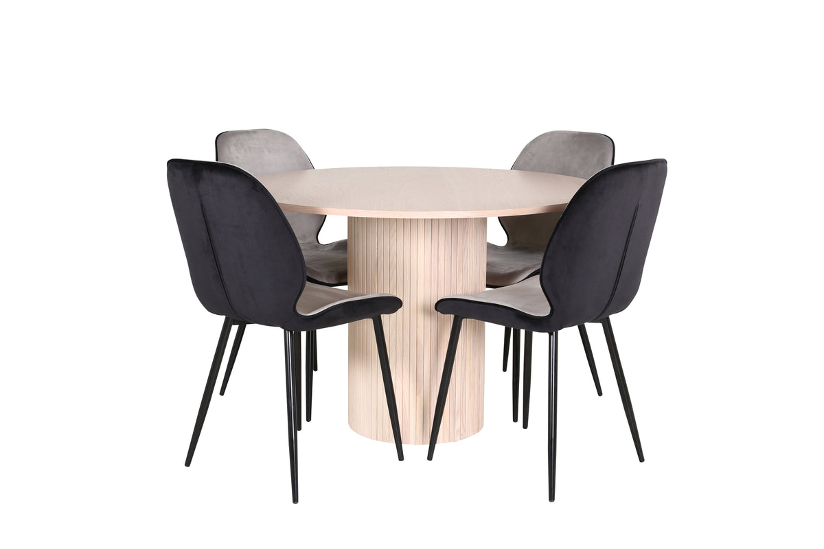 Emma & Bianca Spisebænk 2-pak Grå + Rundt Spisebord ⌀110 Hvidvask