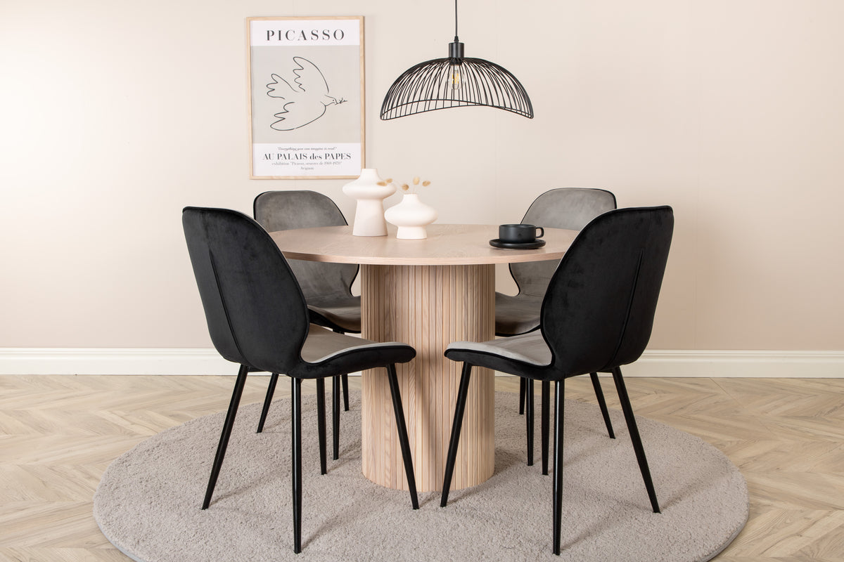 Emma & Bianca Spisebænk 2-pak Grå + Rundt Spisebord ⌀110 Hvidvask