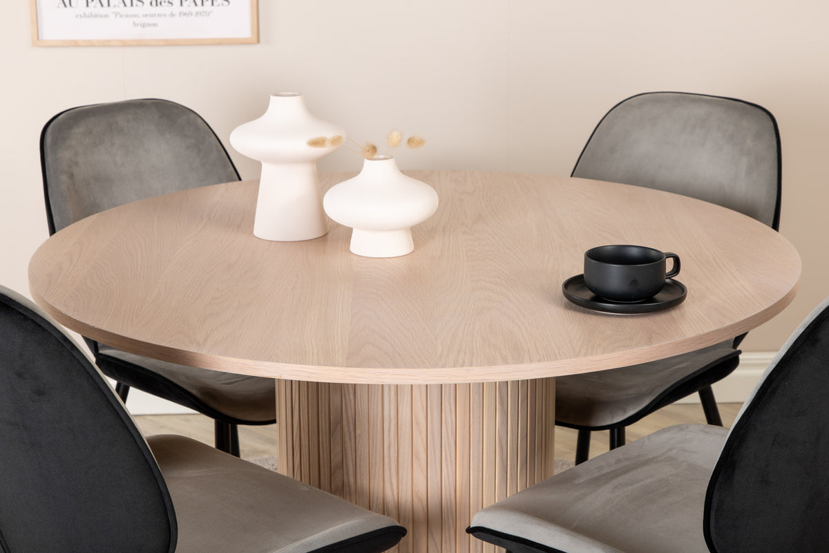 Emma & Bianca Spisebænk 2-pak Grå + Rundt Spisebord ⌀110 Hvidvask