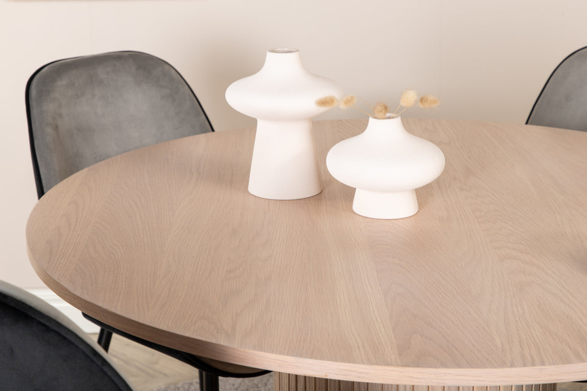 Emma & Bianca Spisebænk 2-pak Grå + Rundt Spisebord ⌀110 Hvidvask