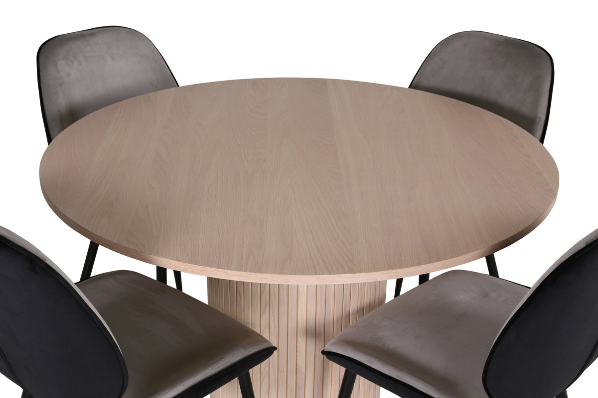 Emma & Bianca Spisebænk 2-pak Grå + Rundt Spisebord ⌀110 Hvidvask