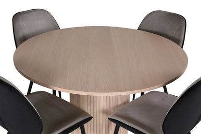 Emma & Bianca Spisebænk 2-pak Grå + Rundt Spisebord ⌀110 Hvidvask