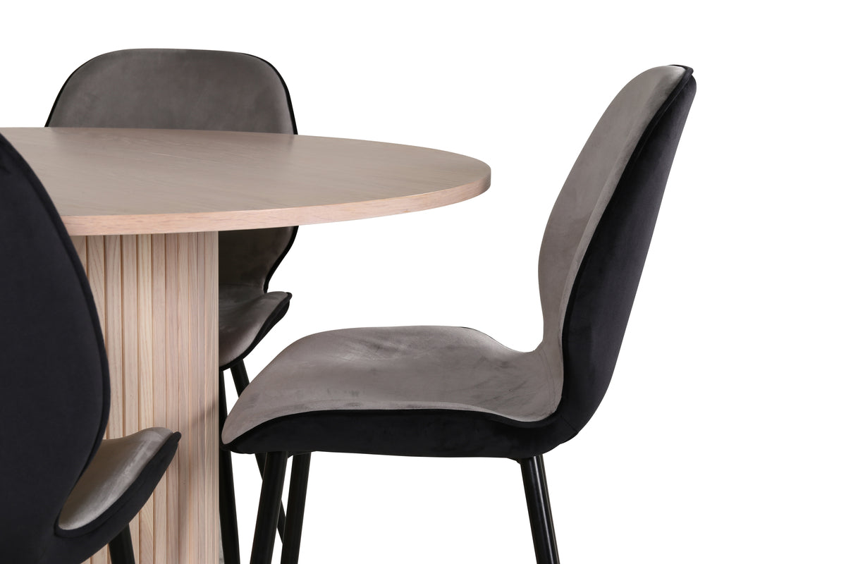 Emma & Bianca Spisebænk 2-pak Grå + Rundt Spisebord ⌀110 Hvidvask