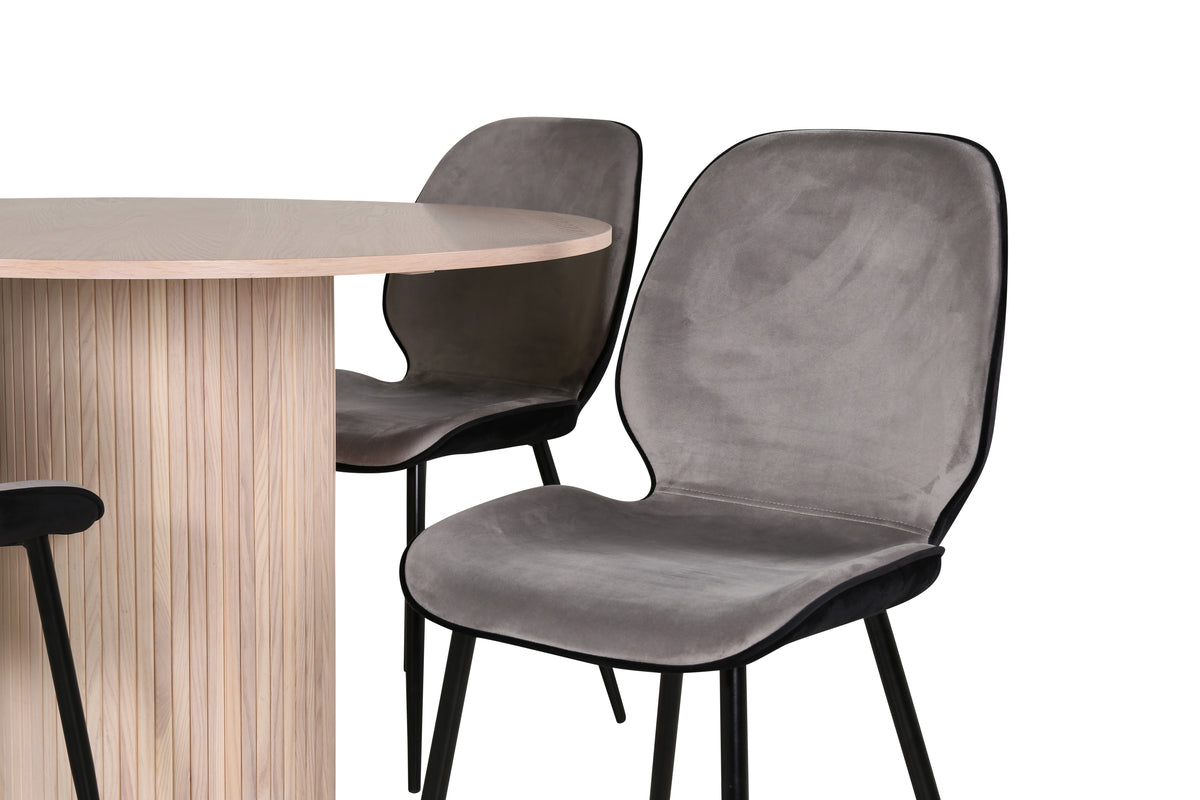 Emma & Bianca Spisebænk 2-pak Grå + Rundt Spisebord ⌀110 Hvidvask