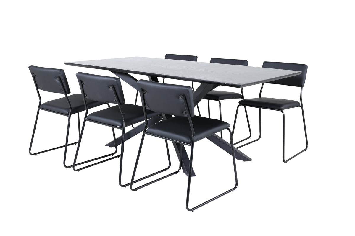 Kenth & Piazza Spisebordsstole Sort + Spisebord 90x180