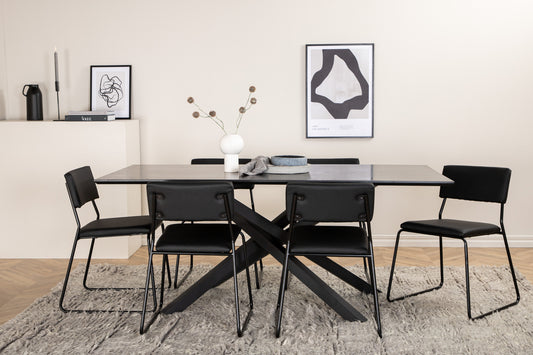 Kenth & Piazza Spisebordsstole Sort + Spisebord 90x180