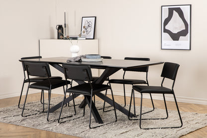 Kenth & Piazza Spisebordsstole Sort + Spisebord 90x180