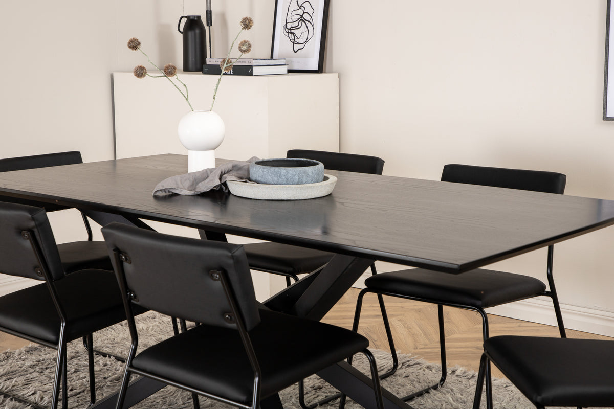 Kenth & Piazza Spisebordsstole Sort + Spisebord 90x180