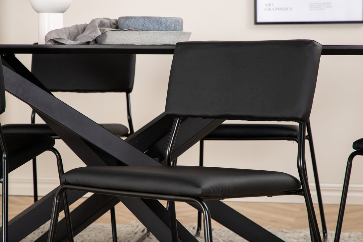 Kenth & Piazza Spisebordsstole Sort + Spisebord 90x180