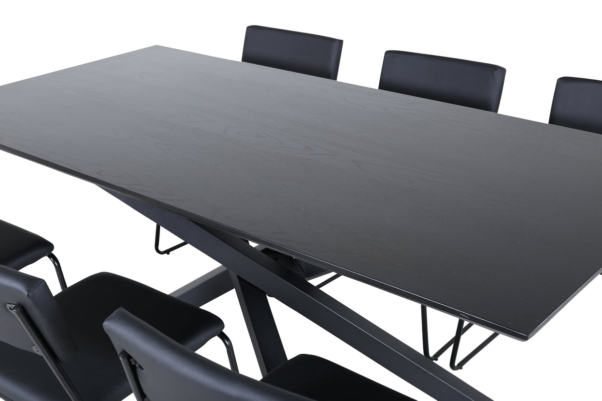 Kenth & Piazza Spisebordsstole Sort + Spisebord 90x180