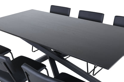 Kenth & Piazza Spisebordsstole Sort + Spisebord 90x180