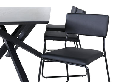 Kenth & Piazza Spisebordsstole Sort + Spisebord 90x180