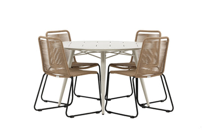 Rundt spisebord 120 Beige + Spisebordsstol 2-pak Brun