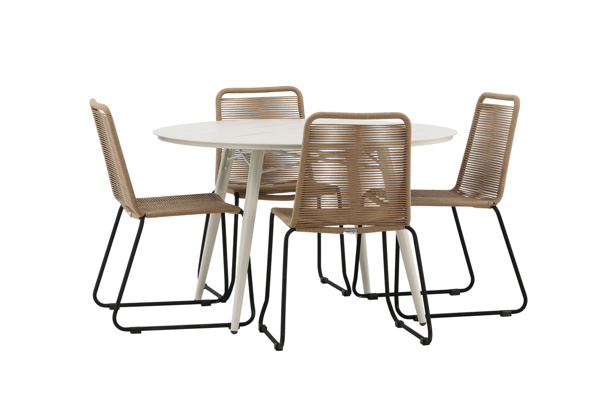 Rundt spisebord 120 Beige + Spisebordsstol 2-pak Brun