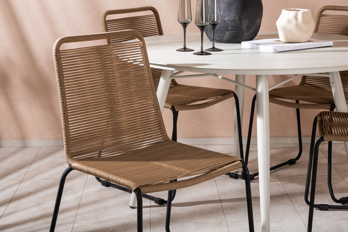 Rundt spisebord 120 Beige + Spisebordsstol 2-pak Brun