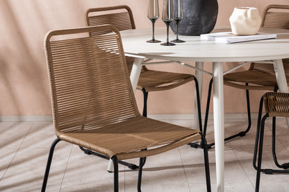 Rundt spisebord 120 Beige + Spisebordsstol 2-pak Brun