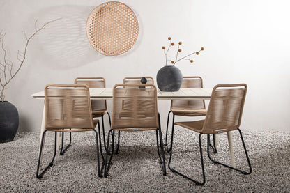 Rektangulært spisebord 200 x 90 Beige + Spisebordsstol 2-pak Brun