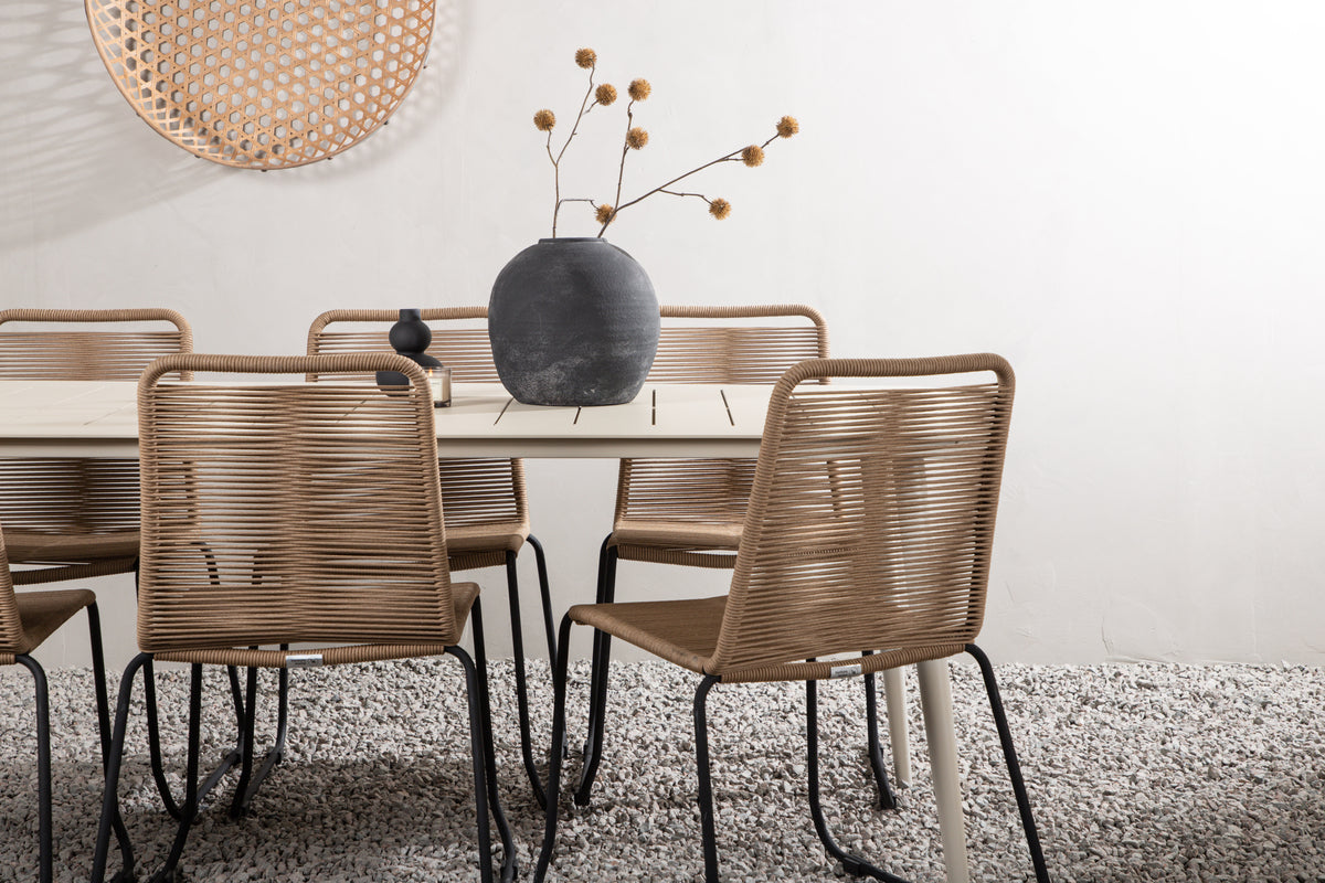 Rektangulært spisebord 200 x 90 Beige + Spisebordsstol 2-pak Brun