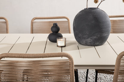 Rektangulært spisebord 200 x 90 Beige + Spisebordsstol 2-pak Brun