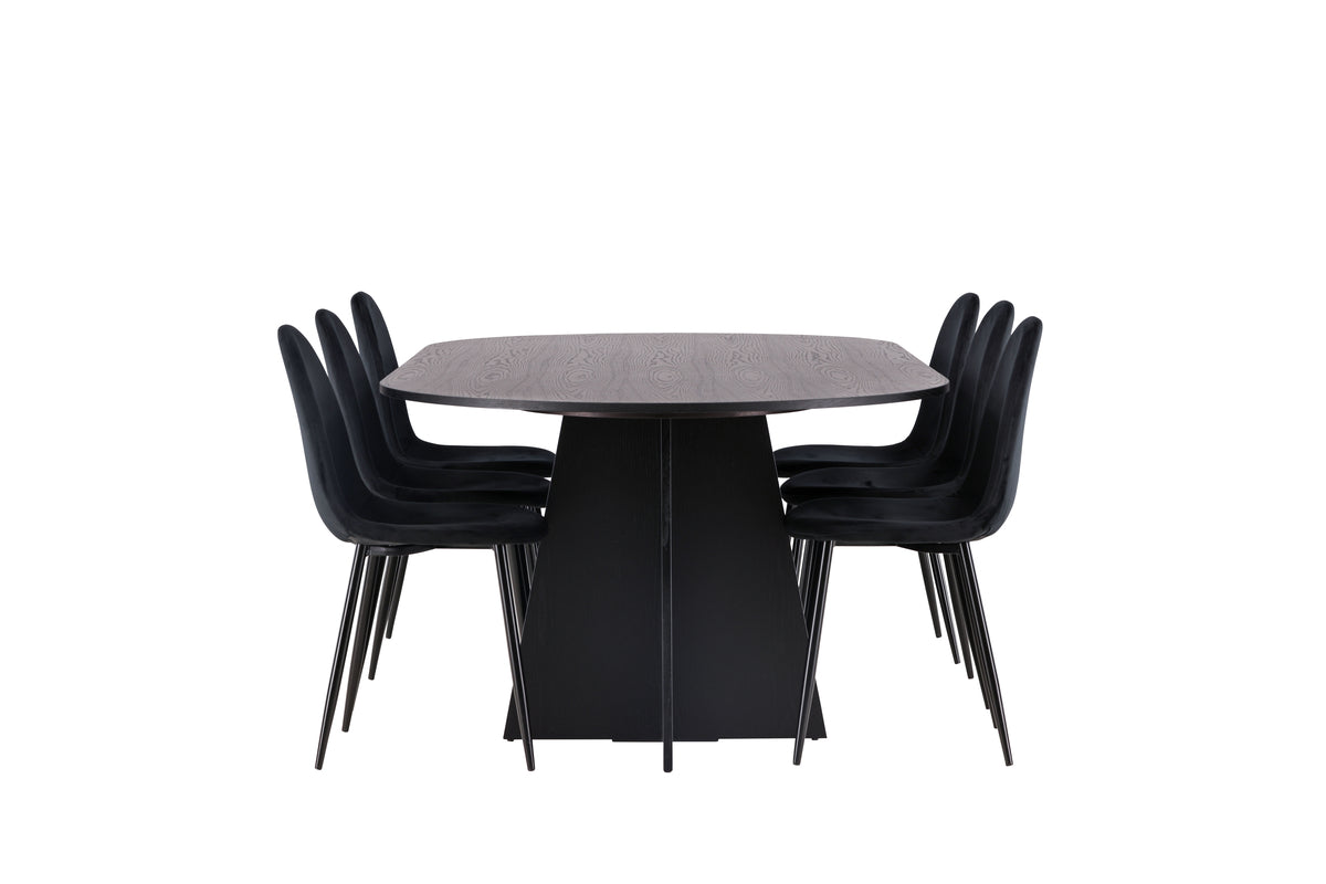 Spisebordsstol 2-pak Sort + Ovalt Spisebord 230 x 115 Sort